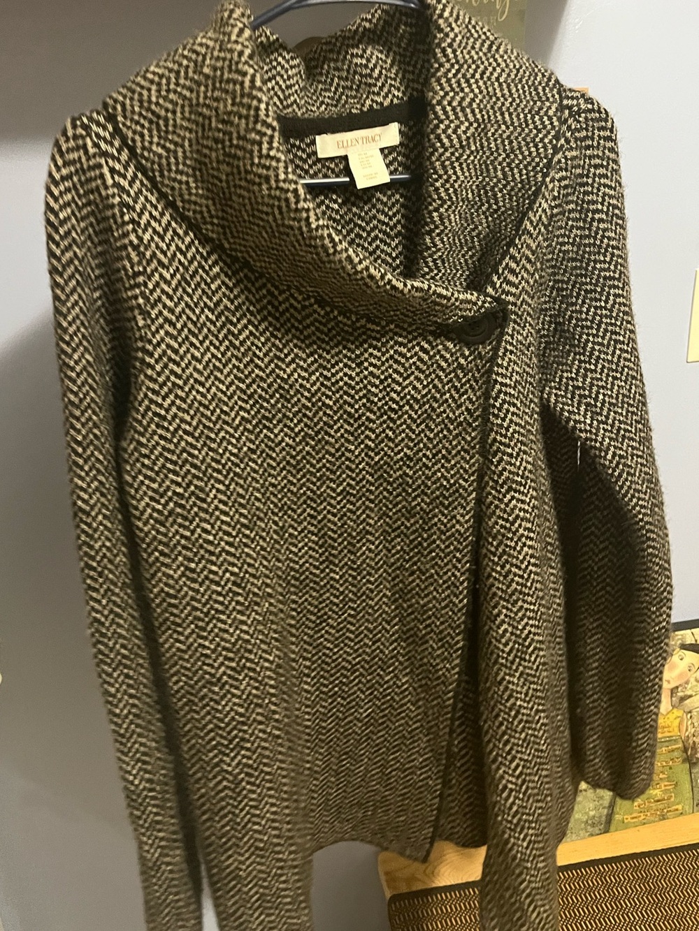 Ellen Tracy Brown Herringbone Cowl-Neck Sweater